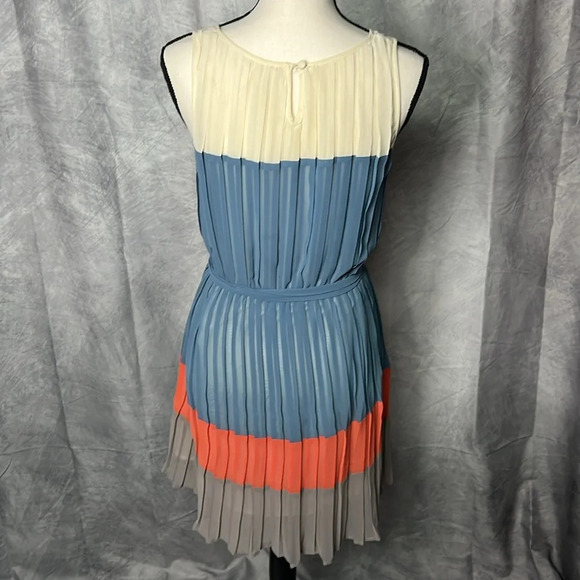 Blu Pepper Pleated Cream, Blue, Coral and Gray Dress - size Small - Picture 5 of 12